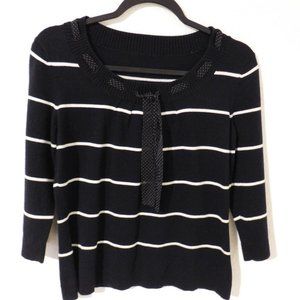 Womens Black White Scarf Round Neck Sweater Size M